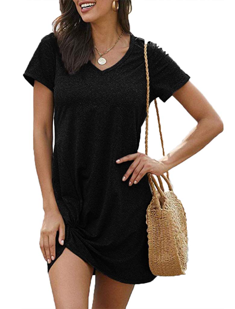 Locryz Twist Knot Dresses for Women Short Sleeve Tunic Dress Work Casual M Black - Image 4